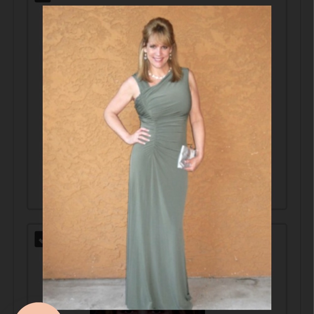 Calvin Klein Polyester Spandex Asymmetrical Sleeveless Olive Green Maxi Dress 6